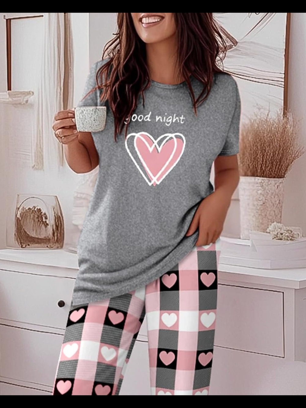Gray & Pink 2-Piece Goodnight Heart Pajama Set - Picture 3 of 10
